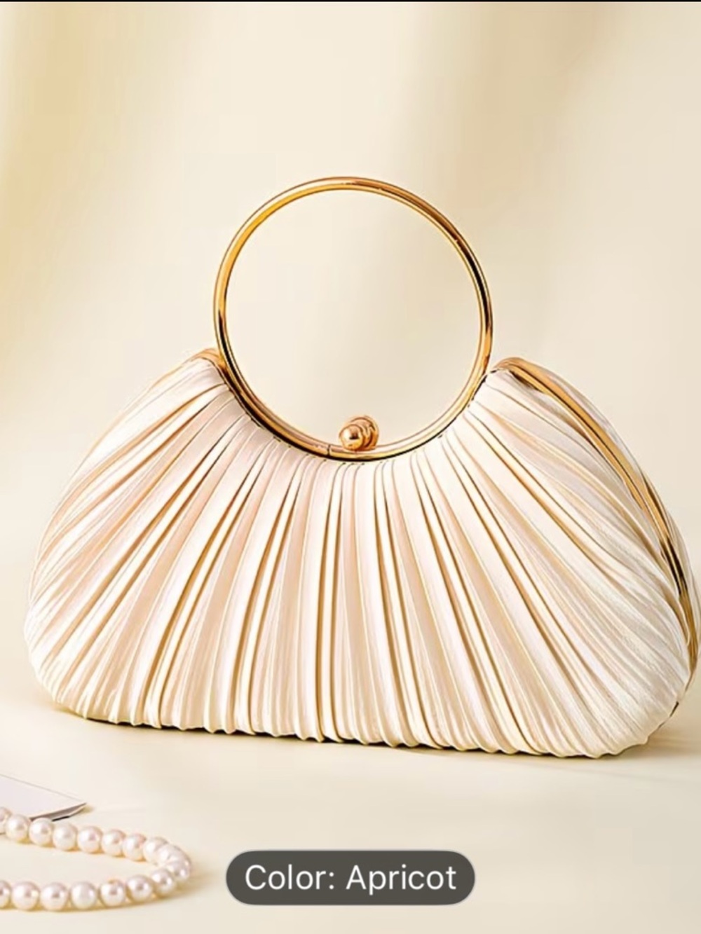 Apricot Evening Wristlet with Circular Golden Hoop Handle